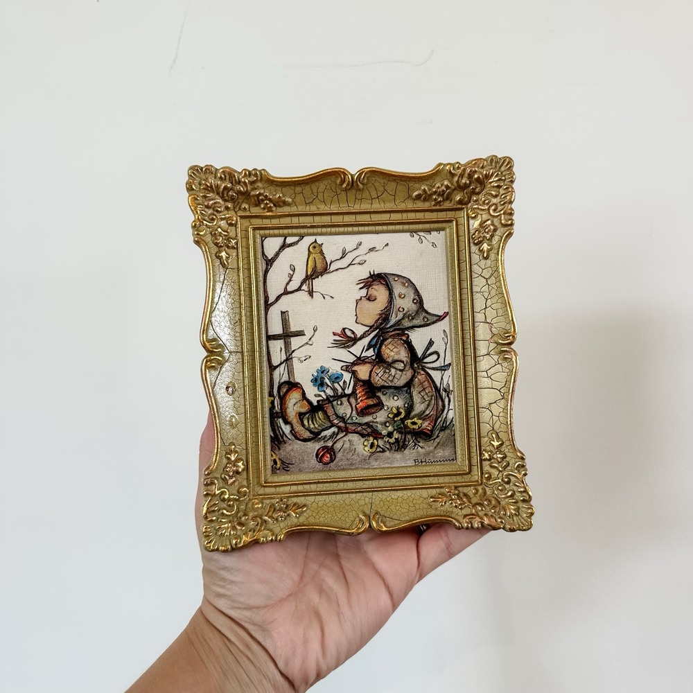 VTG M.J Hummel Framed Picture "Bird Duet" Ornate Gold Massing Rott Germany‎